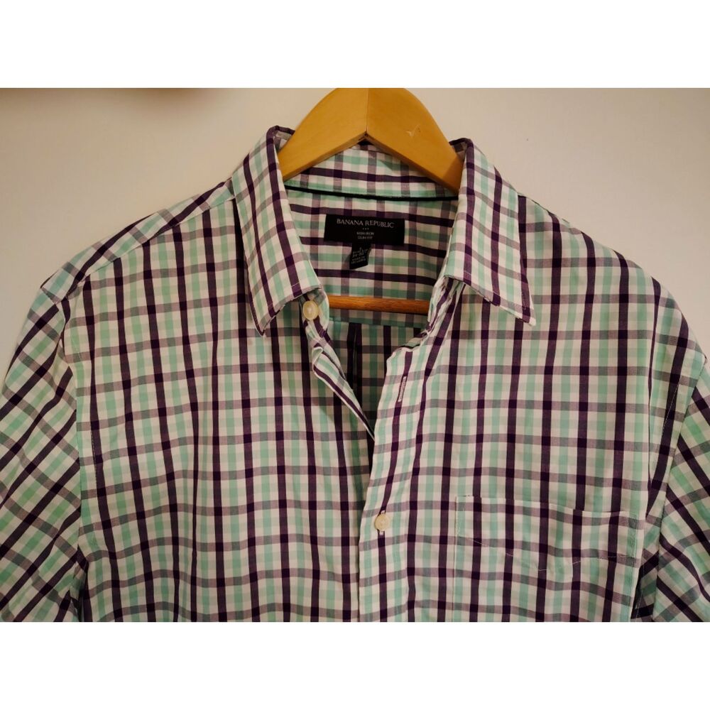 Banana Republic Men's Plaid Button Up Shirt Non Iron Slim Fit Preppy